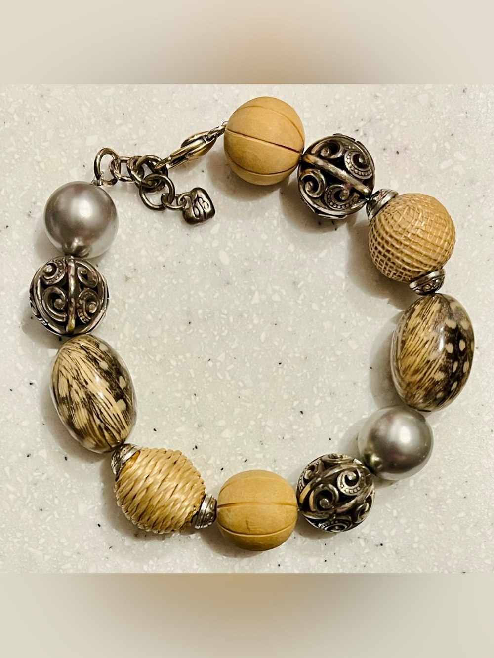 Brighton Natural Beige and Silver Beaded Bracelet